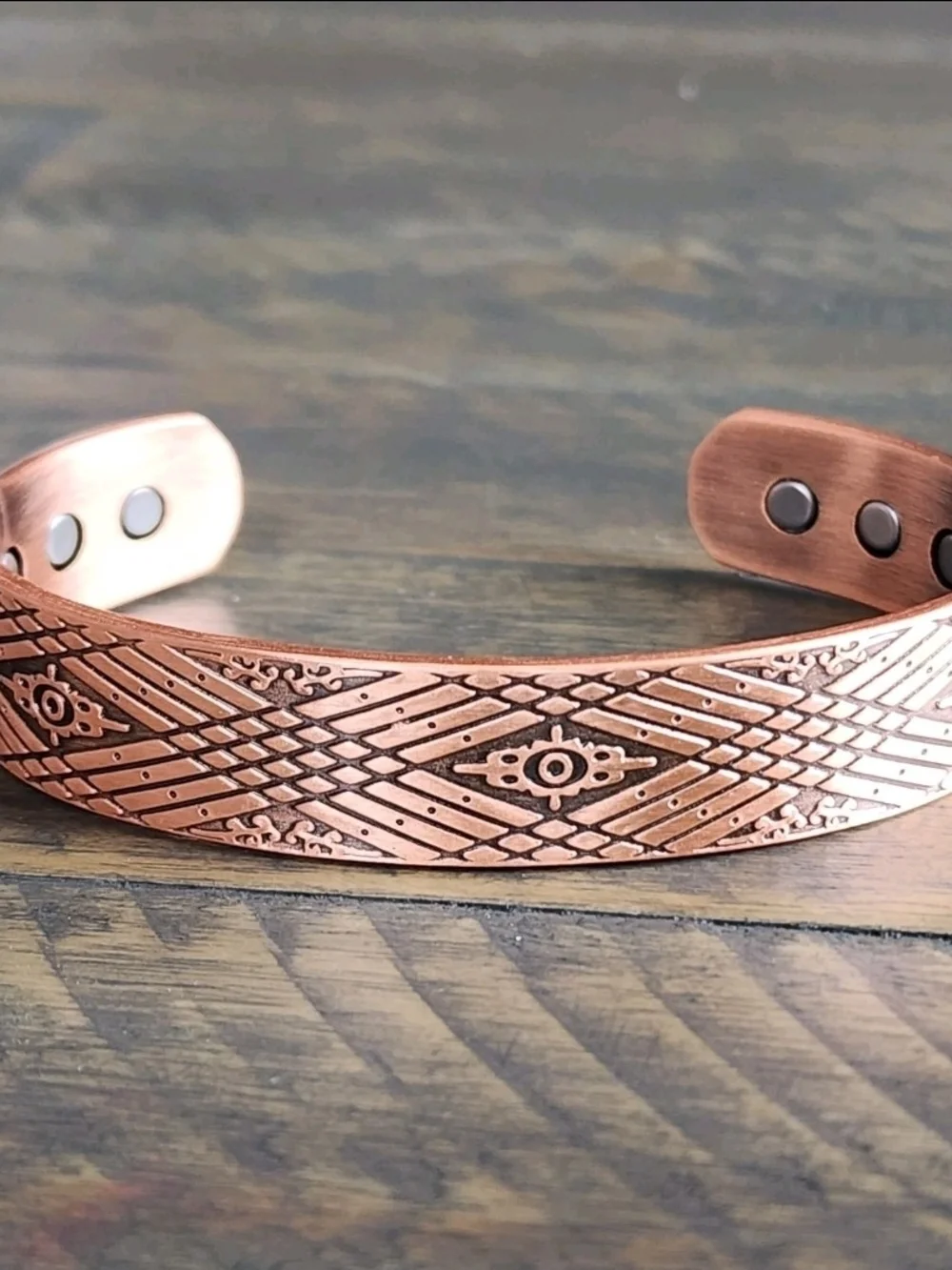 Pure Copper Magnetic Geometric Cuff Bracelet – 6 Magnets – Adjustable